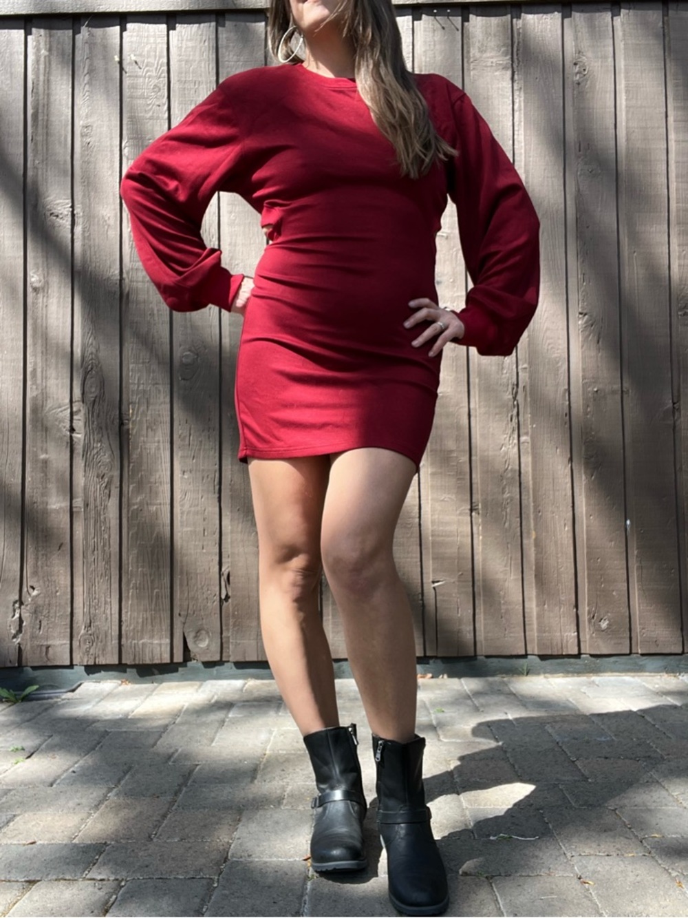 Commense Red Backless Women’s Sweatshirt Hoodie Cutout Athleisure Dress Medium
